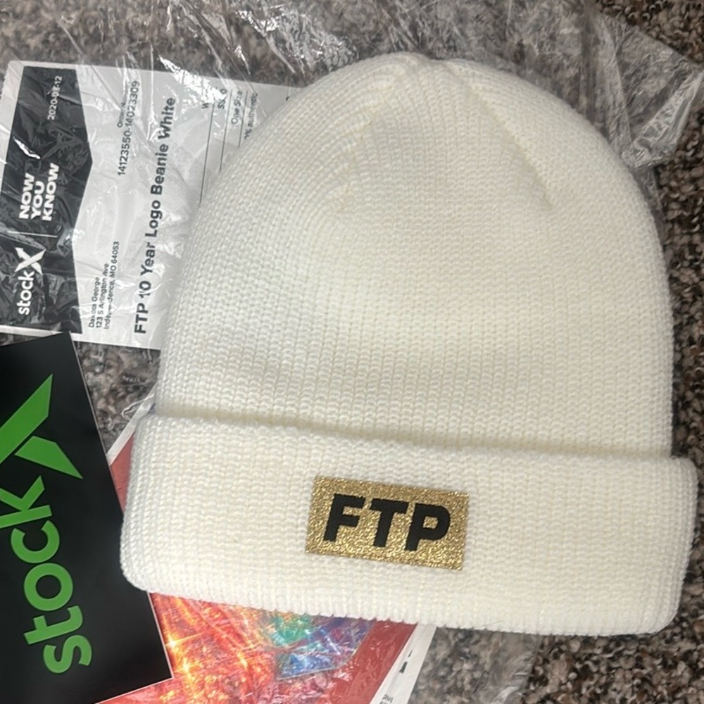 🚨 FTP ‘10 Fvcking Years’ anniversary knit beanie. NWT White w/gold embroidery